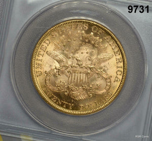 1877 $20 GOLD LIBERTY DOUBLE EAGLE ANACS CERTIFIED MS62 SCARCE MINTAGE!! #9731