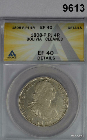 1808-P, PJ BOLIVIA 4 REALES ANACS CERTIFIED EF40 CLEANED NICE!! #9613