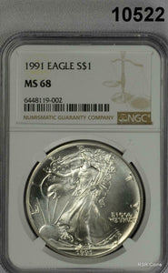 1991 SILVER EAGLE NGC CERTIFIED MS68 #10522