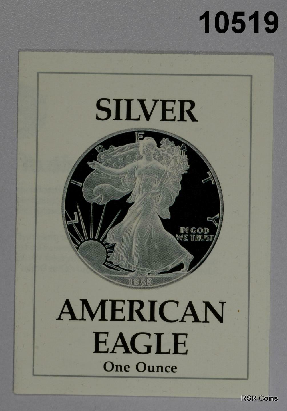 1989 PROOF GEM SILVER EAGLE WITH COA & BOX! #10519