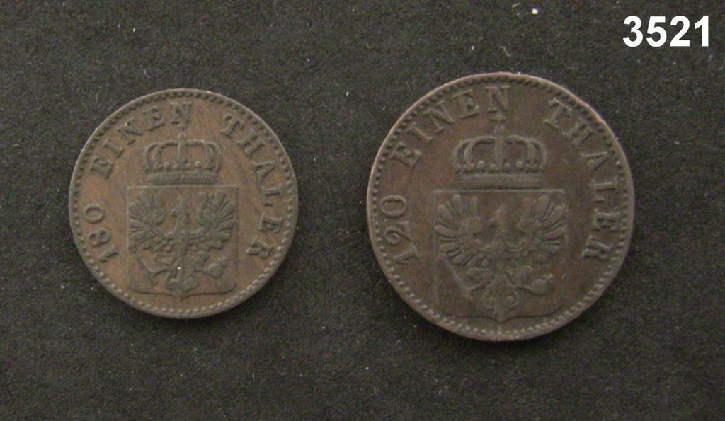 GERMAN STATES PRUSSIA 1860 2 PFENNIG AU+ 1863 3 PFENNIG XF 2 COIN LOT! #3521