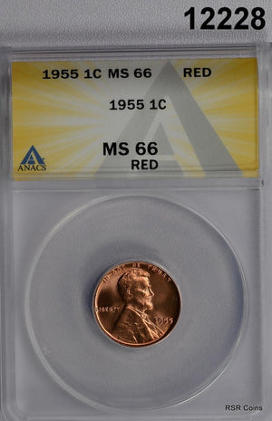 1955 LINCOLN CENT ANACS CERTIFIED MS66 RED #12228