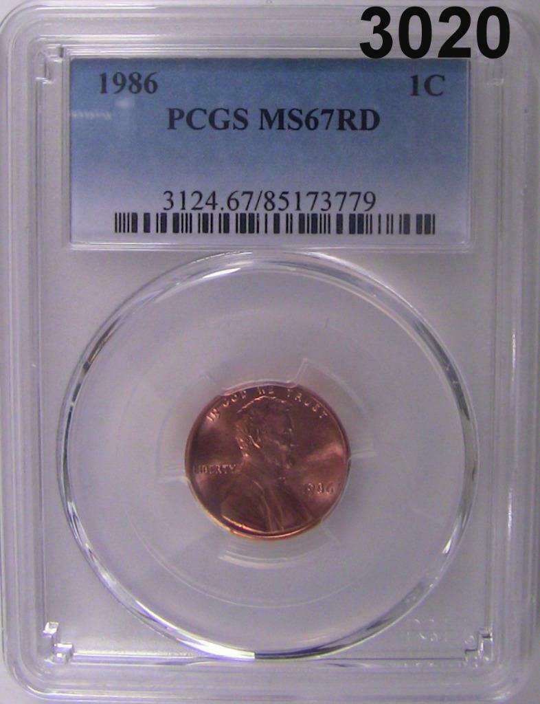 1986 PCGS CERTIFIED MS 67 RD LINCOLN WHEAT PENNY! FLASHY LUSTER #3020