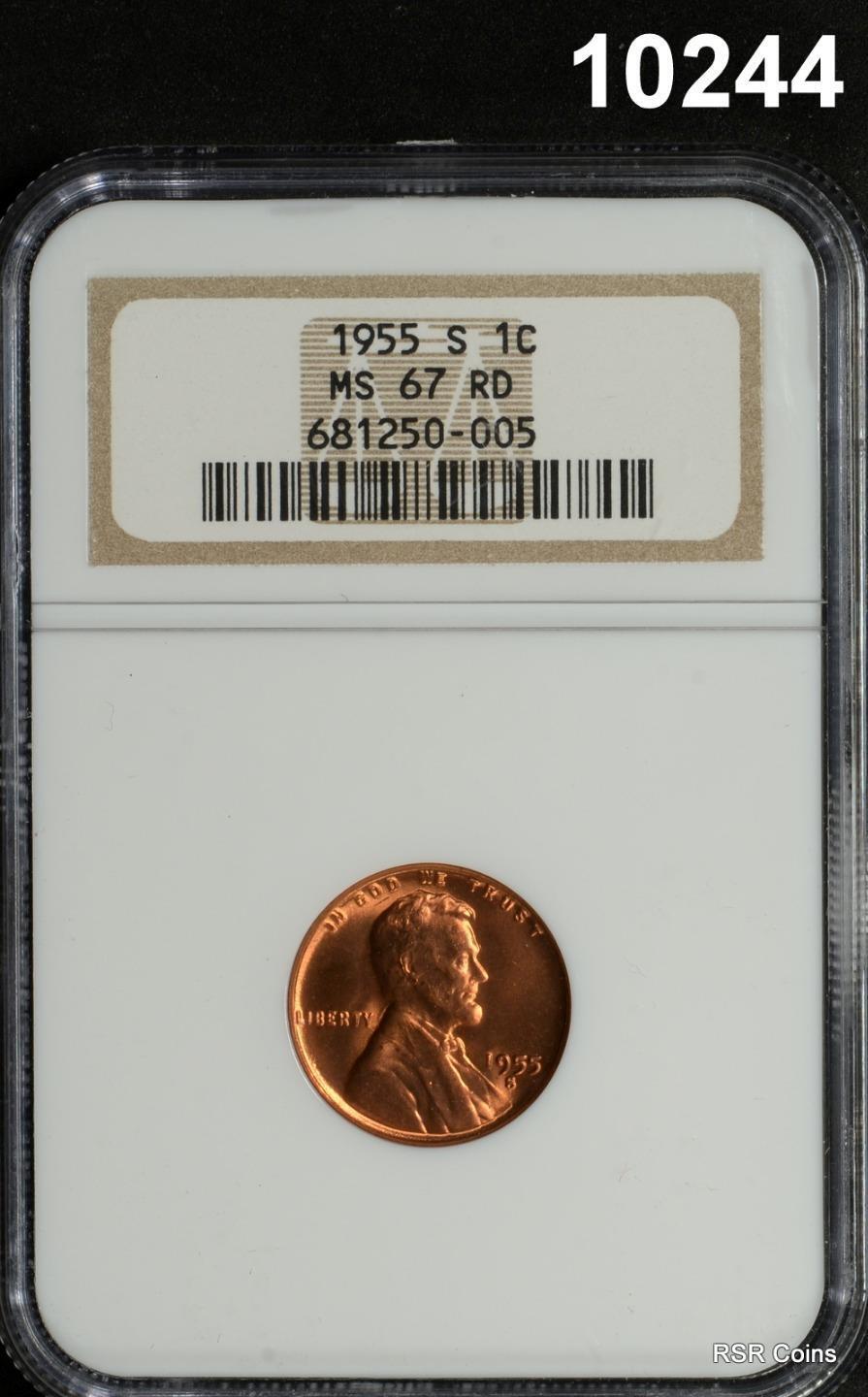 1955 S LINCOLN CENT NGC CERTIFIED MS67 RD FULL RED GEM! #10244