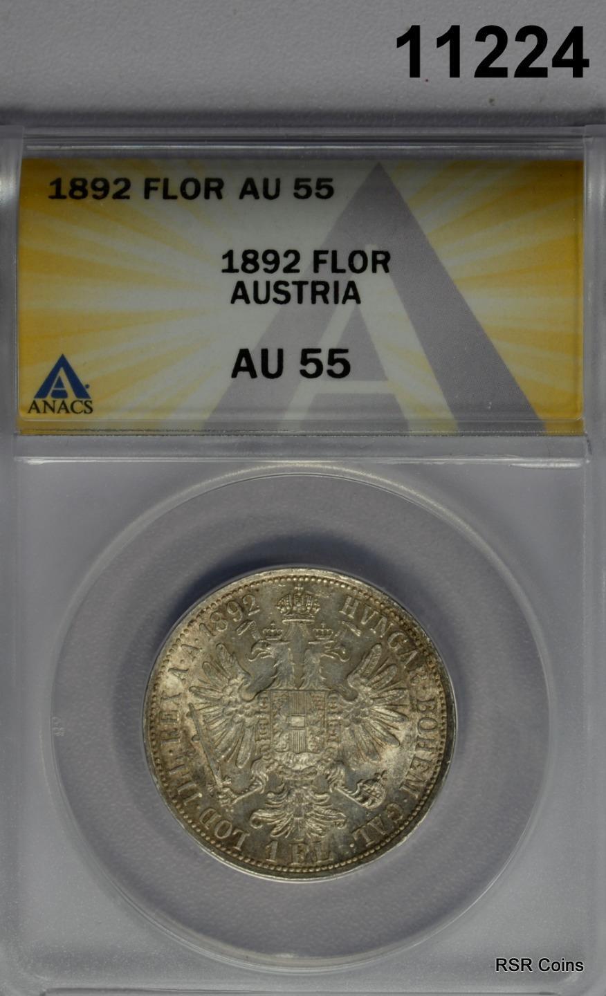 1892 AUSTRIA FLORIN ANACS CERTIFIED AU55!! #11224