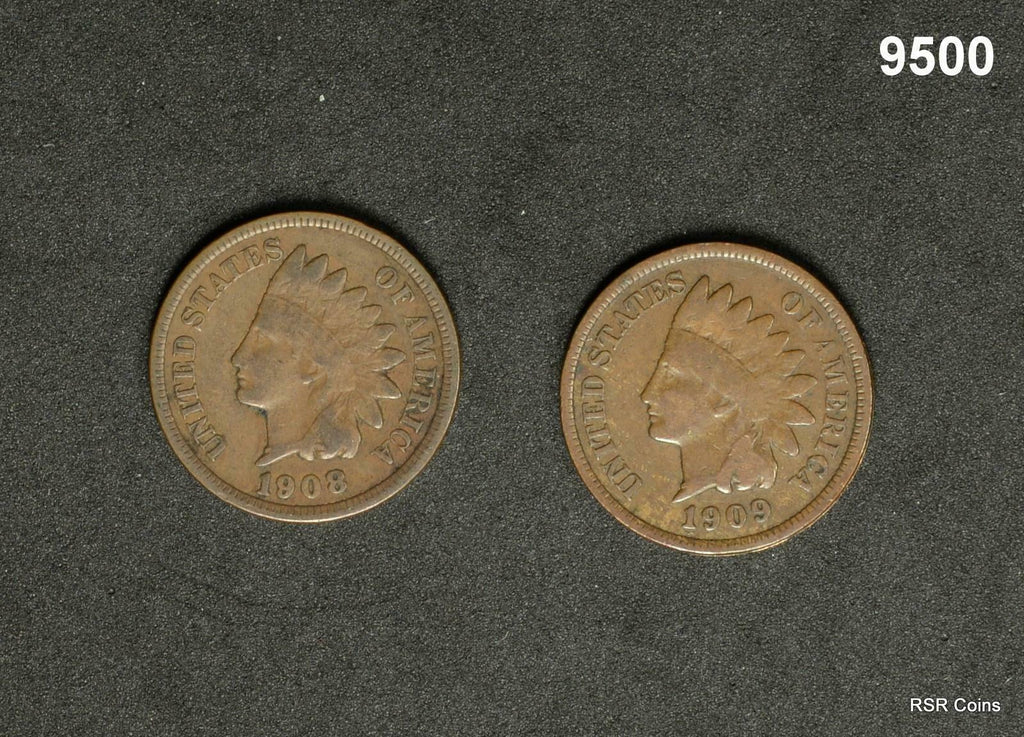 1908 & 1909 2 COIN INDIAN HEAD CENT LOT BOTH FINE! #9500