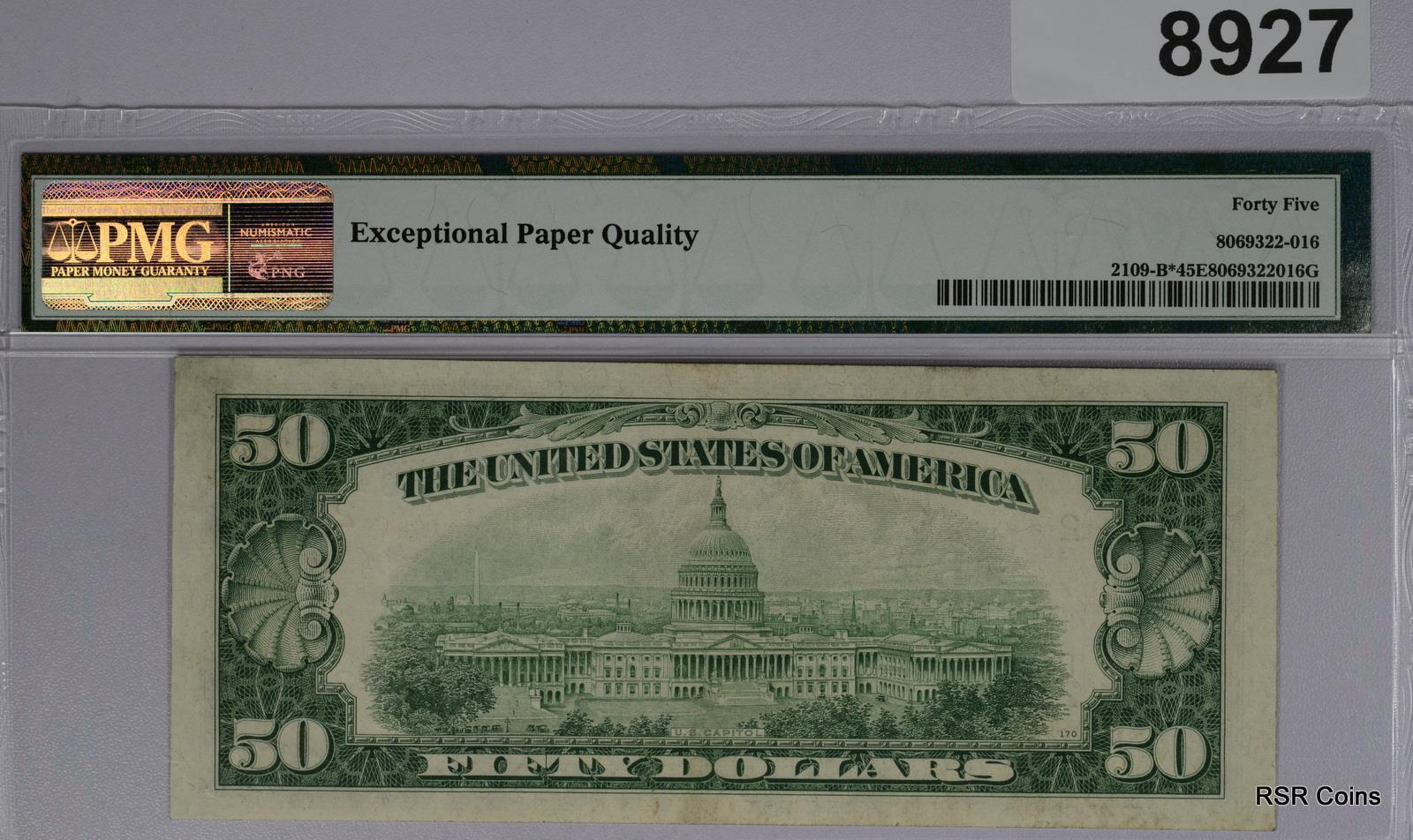 $50 1950 B FEDERAL RESERVE NOTE NY FR#2109-B* STAR PMG CERTIFIED 45 EPQ #8927