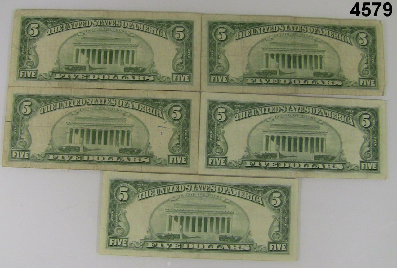 LOT OF 13 $5 RED SEAL UNITED STATES NOTES FINE TO VERY FINE PLUS CONDITION #4579