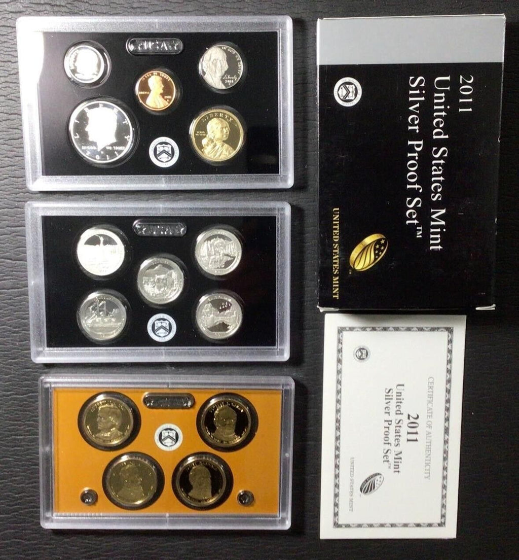 2011S Original US SILVER PROOF Set Includes Regular, Quarter, & Dollar Sets COA