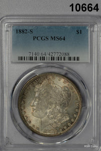 1882 S MORGAN SILVER DOLLAR PCGS CERTIFIED MS64 PALE GOLDEN! #10664