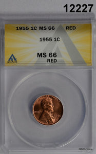 1955 LINCOLN CENT ANACS CERTIFIED MS66 RED #12227