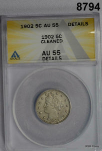 1902 LIBERTY NICKEL  ANACS CERTIFIED AU55 CLEANED #8794