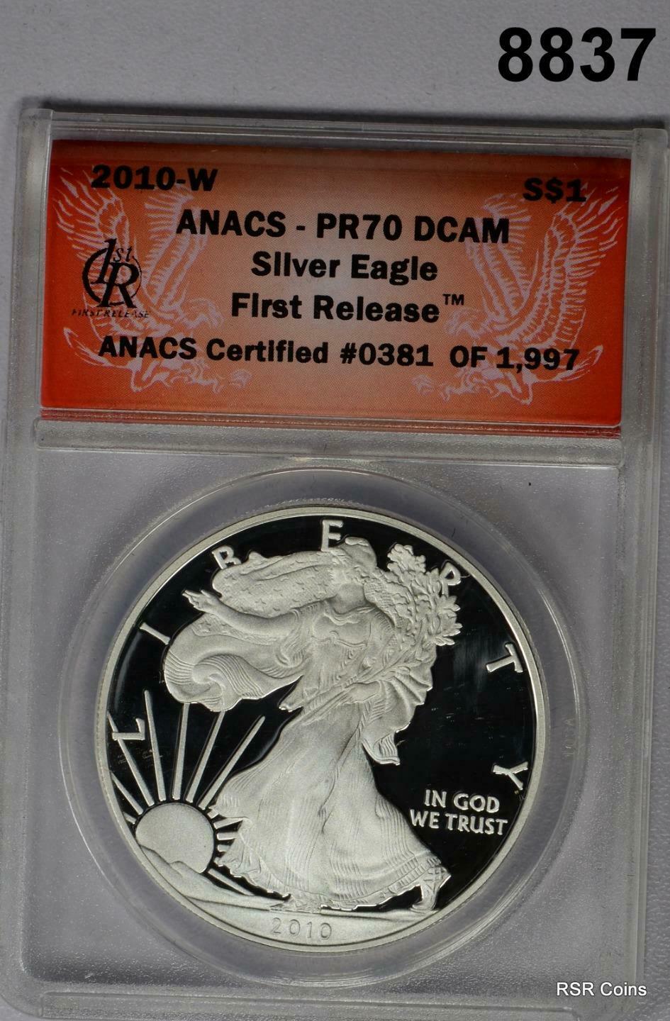 2010 W SILVER EAGLE FIRST RELEASE ANACS CERTIFIED PR70 DCAM IN WOOD BOX! #8837