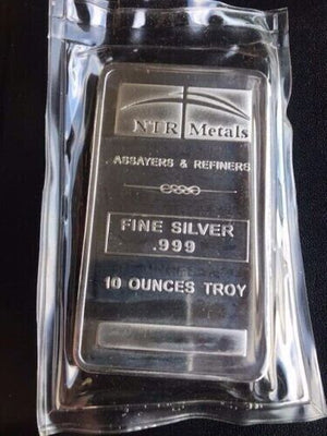10 Troy Oz NTR Metals Fine Silver .999 Bar Mirror finish. Sealed original sleeve