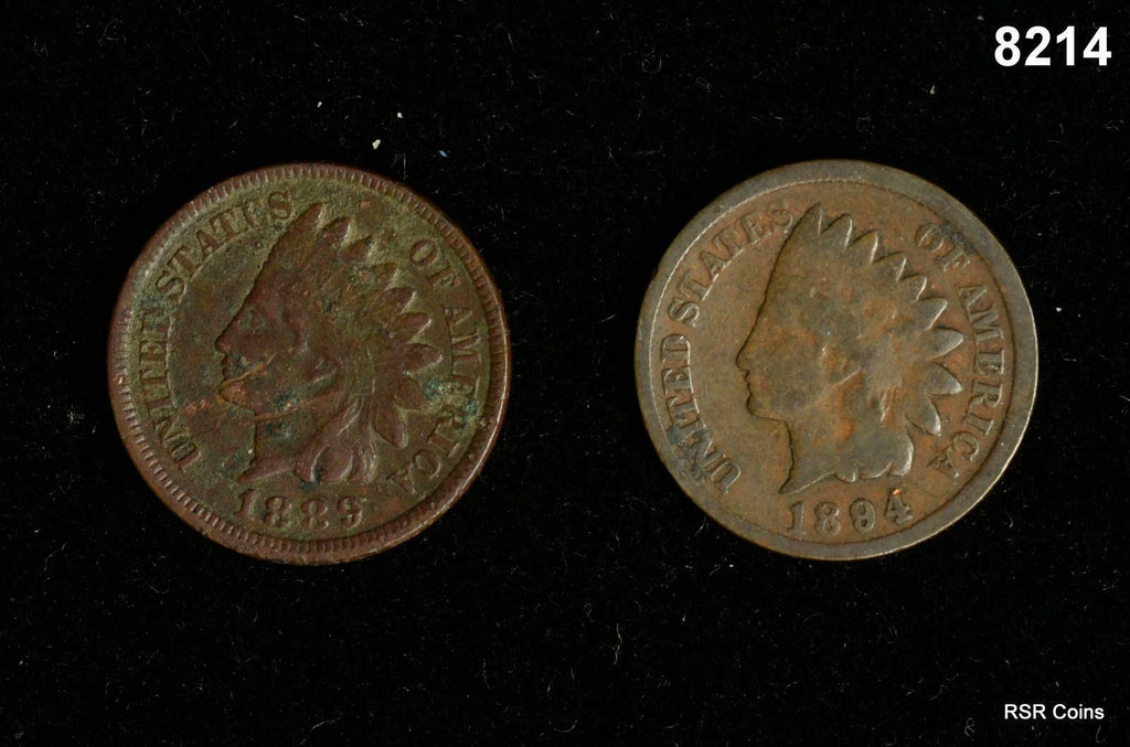 1889 XF DET. & 1894 VG INDIAN HEAD CENT CORRODED #8214