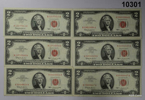 LOT (6) 1963 RED SEAL VF+ TO XF+ US NOTES! #10301