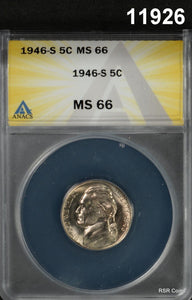 1946 S JEFFERSON NICKEL PL SURFACES ANACS CERTIFIED MS66 FLASHY! #11926