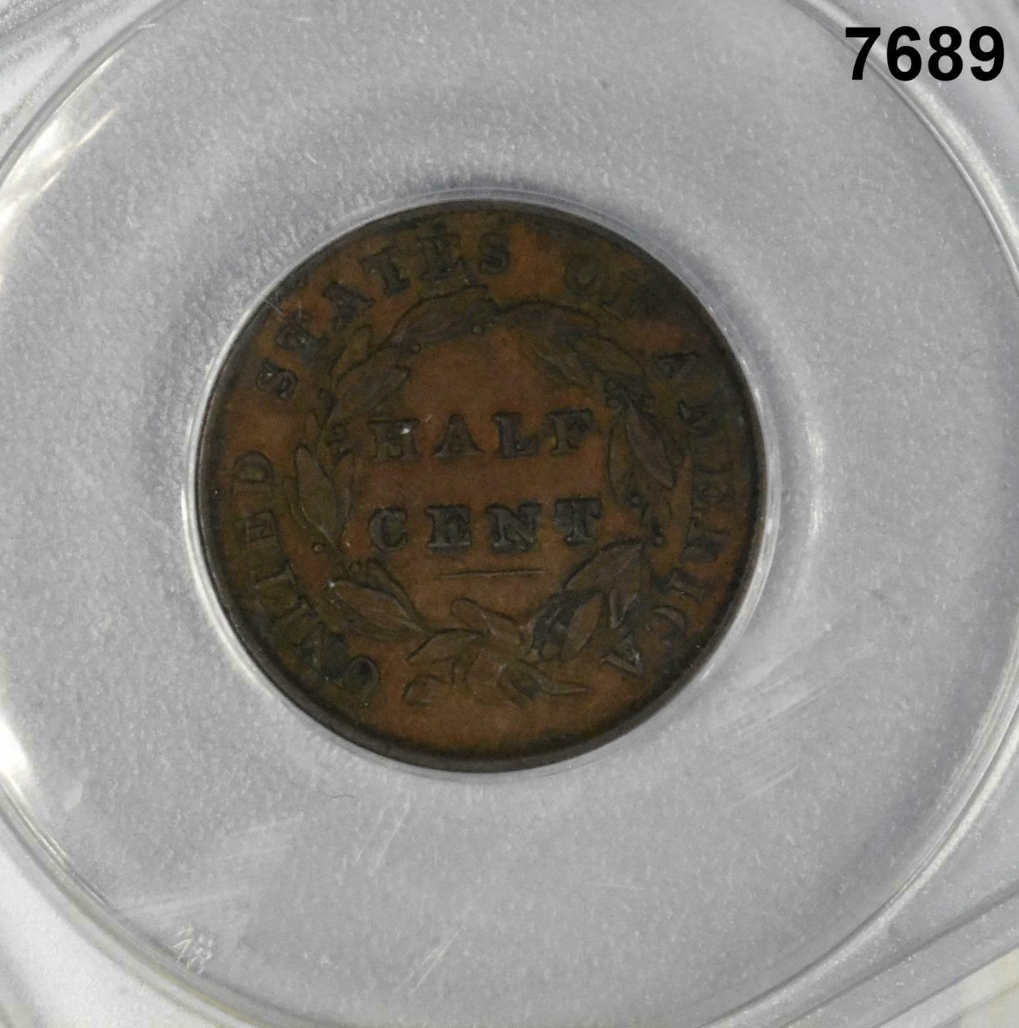 1835 HALF CENT CLASSIC HEAD ANACS CERTIFIED AU50 CORRODED #7689