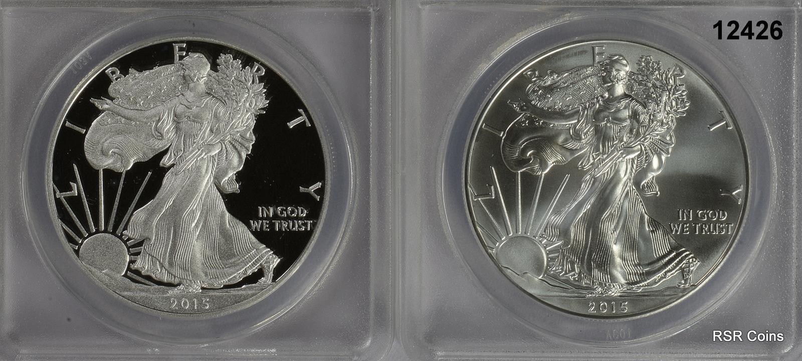 2015 W & P 2 COIN SILVER EAGLE SET ANACS CERTIFIED PR70 & MS70 PERFECT! #12426
