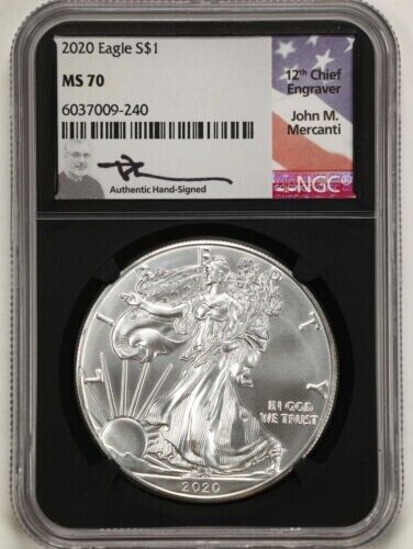 2020 $1 1oz Silver American Eagle NGC CERTIFIED MS70 PERFECT! SIGNED MERCANTI