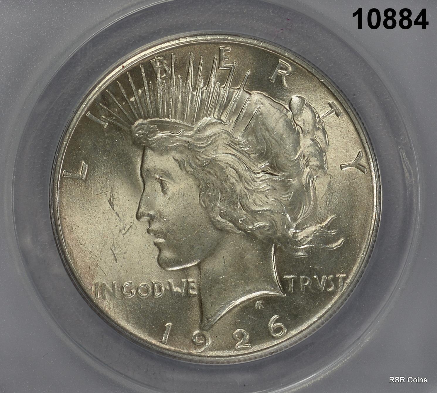 1926 PEACE SILVER DOLLAR ANACS CERTIFIED MS63 LOOKS BETTER! #10884