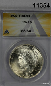 1923 PEACE SILVER DOLLAR ANACS CERTIFIED MS64 FLASHY WOW! #11354