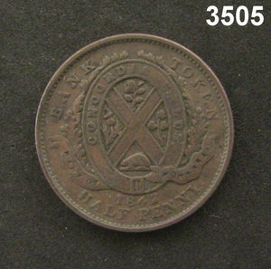 1842 BANK OF MONTREAL HALF PENNY TOKEN AU! #3505