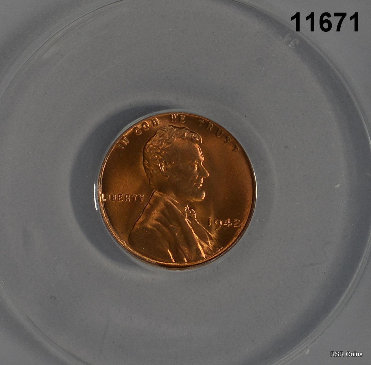 1942 LINCOLN WHEAT CENT ANACS CERTIFIED MS66 RED FLASHY! #11671