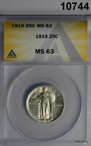 1919 STANDING LIBERTY QUARTER ANACS CERTIFIED MS63 #10744