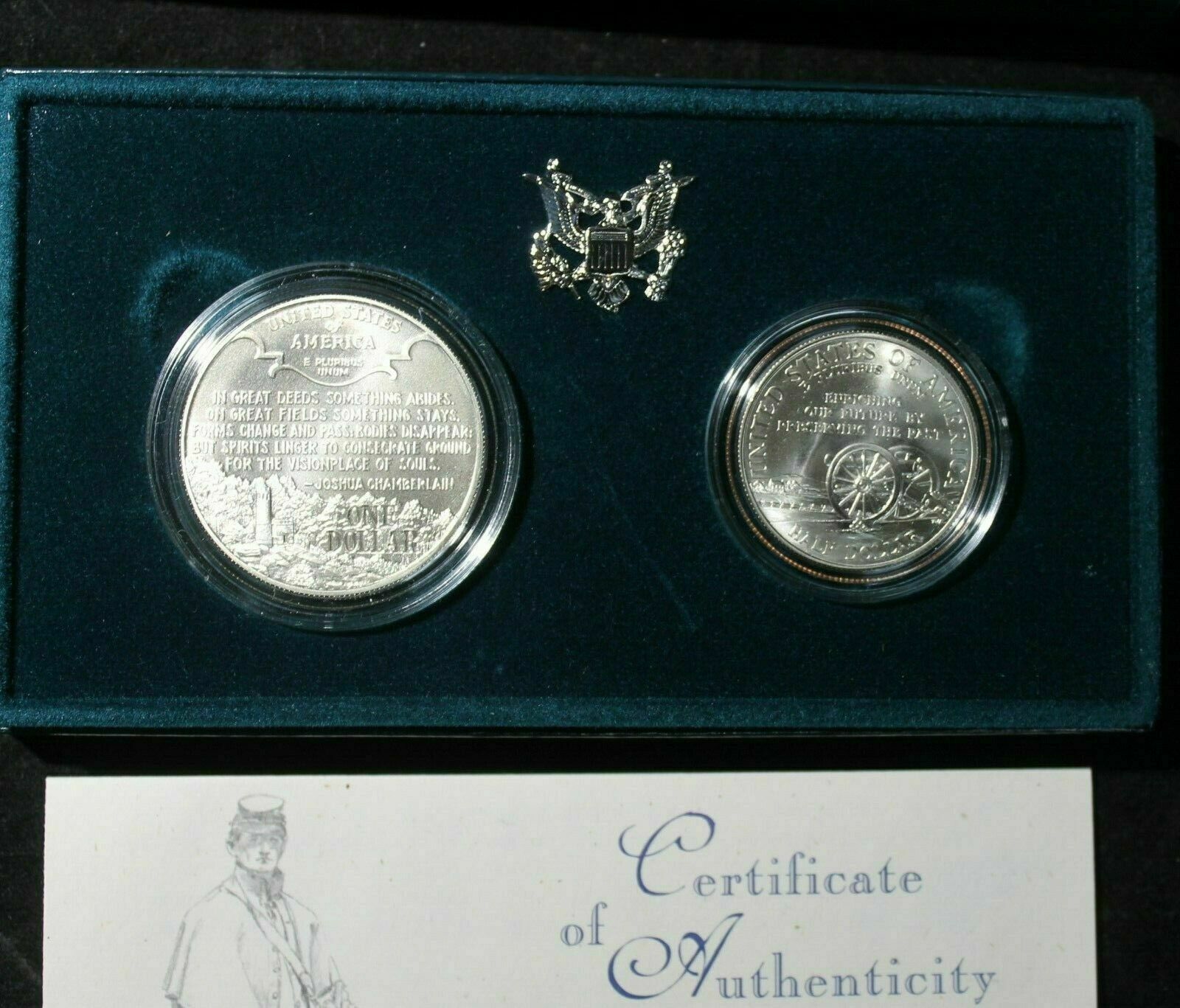 1995 Civil War Battlefield Commemorative GEM BU 2 Coin Set BOX AND COA #10052
