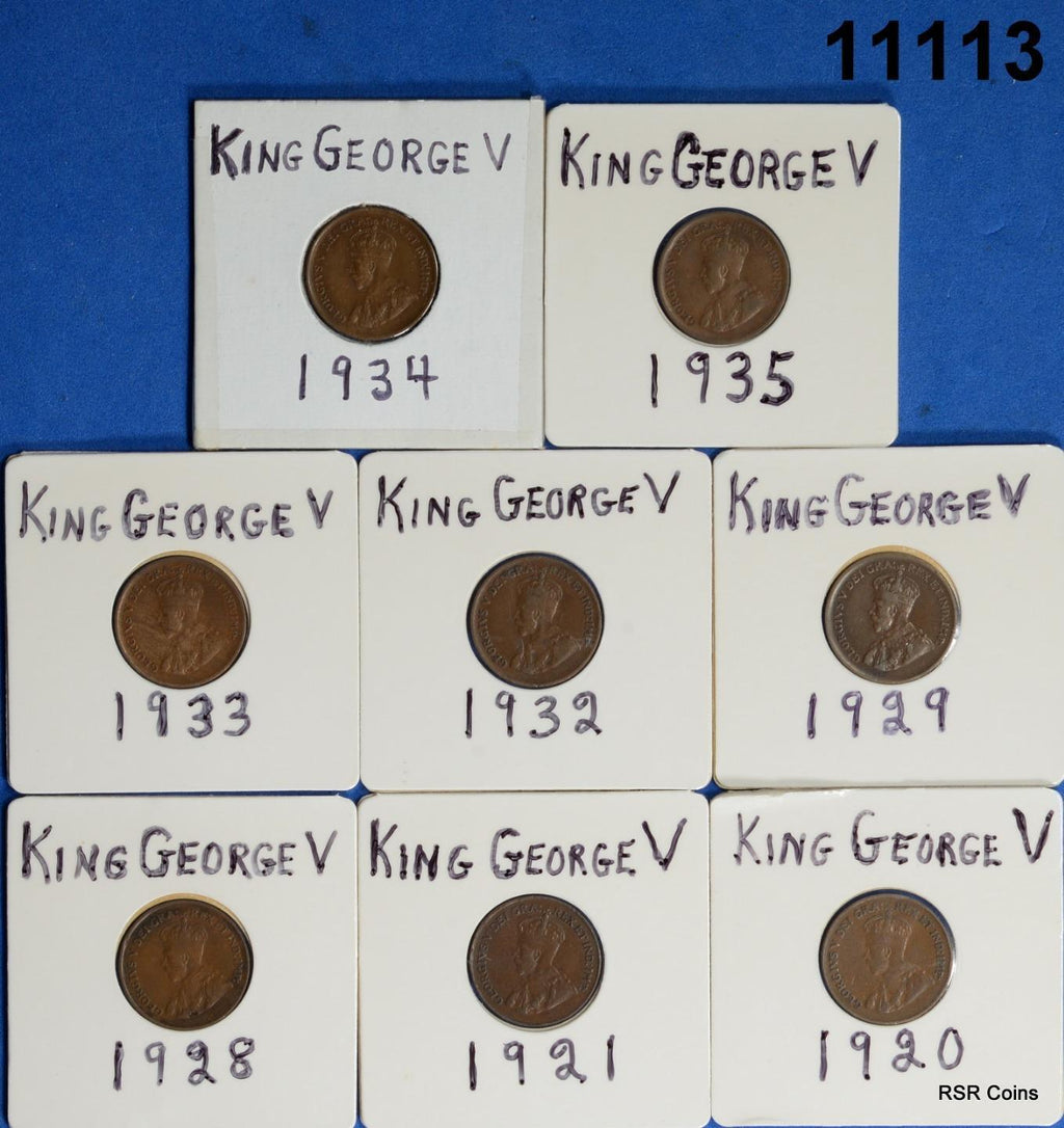 CANADA KING GEORGE V LOT 8 CENTS 1920,21,28,29,32,33,34,35 VF-AU! #11113