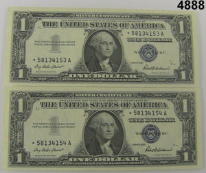 2 CONSECUTIVE SERIAL NUMBERED 1957 $1 SILVER CERTIFICATES CRISP UNCIR GEM #4888