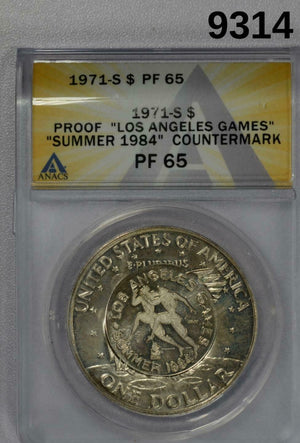 1971 S IKE 1$ LOS ANGELES GAMES "SUMMER 1984" ANACS CERTIFIED PF65 #9314