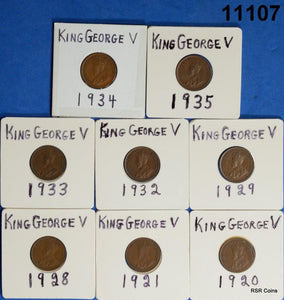 CANADA KING GEORGE V LOT 8 CENTS 1920,21,28,29,32,33,34,35 VF-AU! #11107