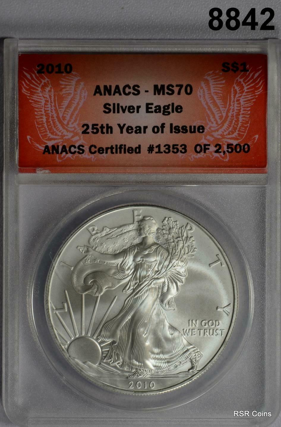 2010 & 2011 ANACS CERTIFIED SILVER EAGLE 2 COIN SET #8842