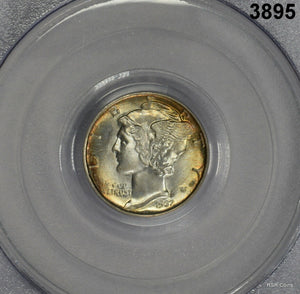 1937 MERCURY DIME PCGS CERTIFIED MS67FB RAINBOW TONED OBVERSE AND REVERSE #3895
