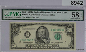 $50 1950 D FEDERAL RESERVE NOTE NEW YORK FR#2111-B PMG CERTIFIED 58 EPQ #8942