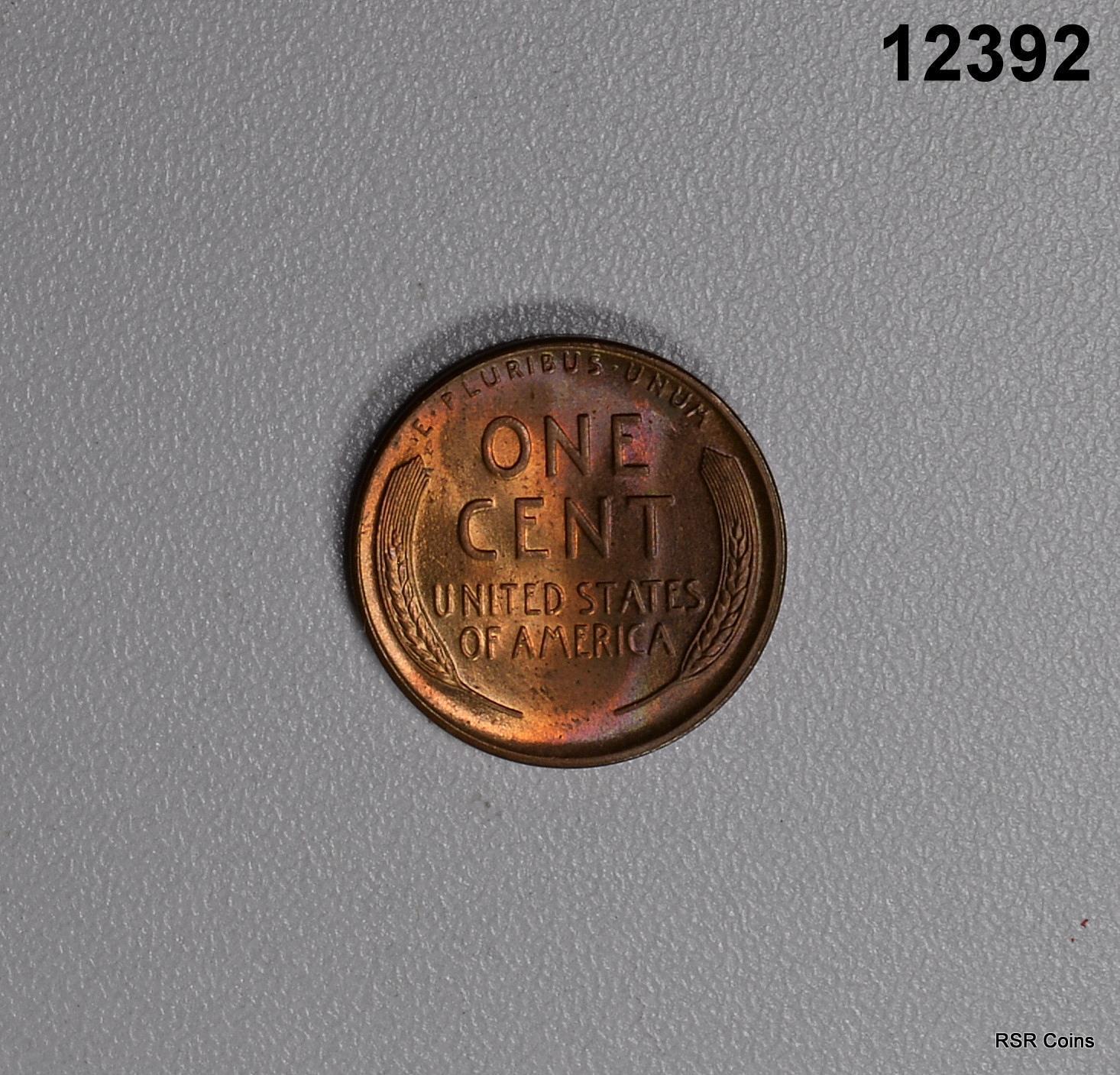 1935 D LINCOLN CENT GEM RED OBVERSE RAINBOW TONED RB REVERSE! #12392