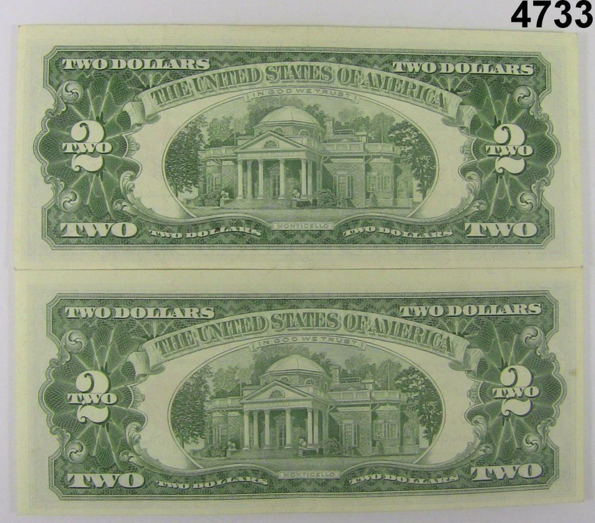 TWO 1963 $2 US NOTES EXTRA FINE & 4 1963 XF TO AU+ $5 ALL RED SEAL NOTES #4733
