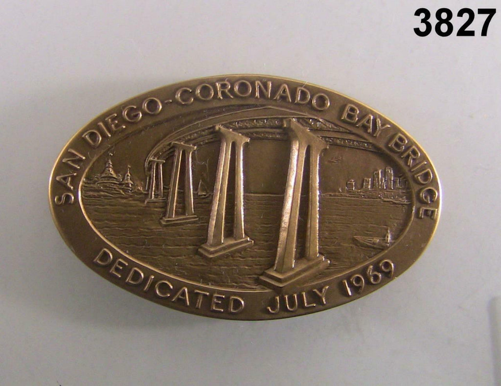 SAN DIEGO CORONADO BAY BRIDGE DED. 7/69 MEDALLIC ART OVAL BRONZE MEDAL #3827