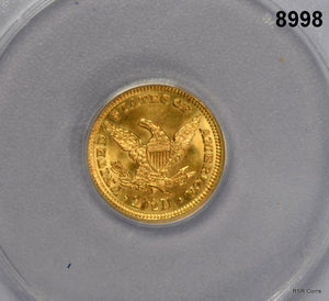 1906 GOLD $2.50 LIBERTY ANACS CERTIFIED MS65 FLASHY GEM! #8998