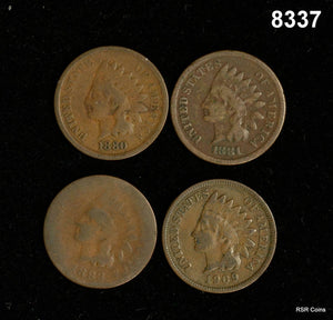 LOT OF 4 BETTER INDIAN HEAD CENTS: 80, 81, 83, 09 AG- FINE+ #8337