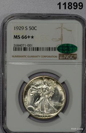 1929 S WALKING LIBERTY HALF DOLLAR NGC CERTIFIED MS66+* CAC BLAZING LUSTER#11899