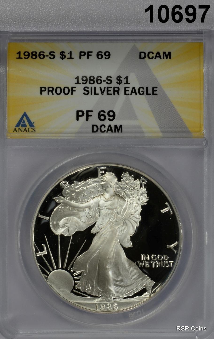 1986 $1 SILVER EAGLE 1ST YEAR ANACS CERTIFIED PF69 DCAM SUPER!! #10697