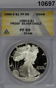 1986 $1 SILVER EAGLE 1ST YEAR ANACS CERTIFIED PF69 DCAM SUPER!! #10697