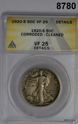 1920 S WALKING LIBERTY HALF DOLLAR ANACS CERTIFIED VF25 CORRODED CLEANED #8780