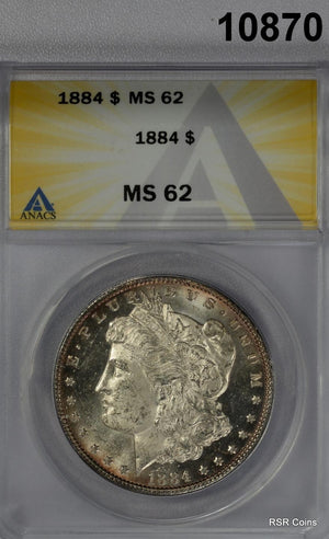 1884 MORGAN SILVER DOLLAR ANACS CERTIFIED MS62 LOOK + PL! #10870