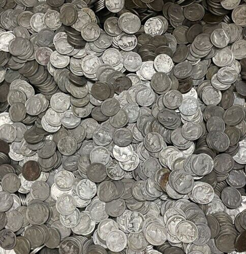 $46.25 fv (925 coins) Buffalo Nickles Some Part Dates / Dateless Bulk Lot DEL. !