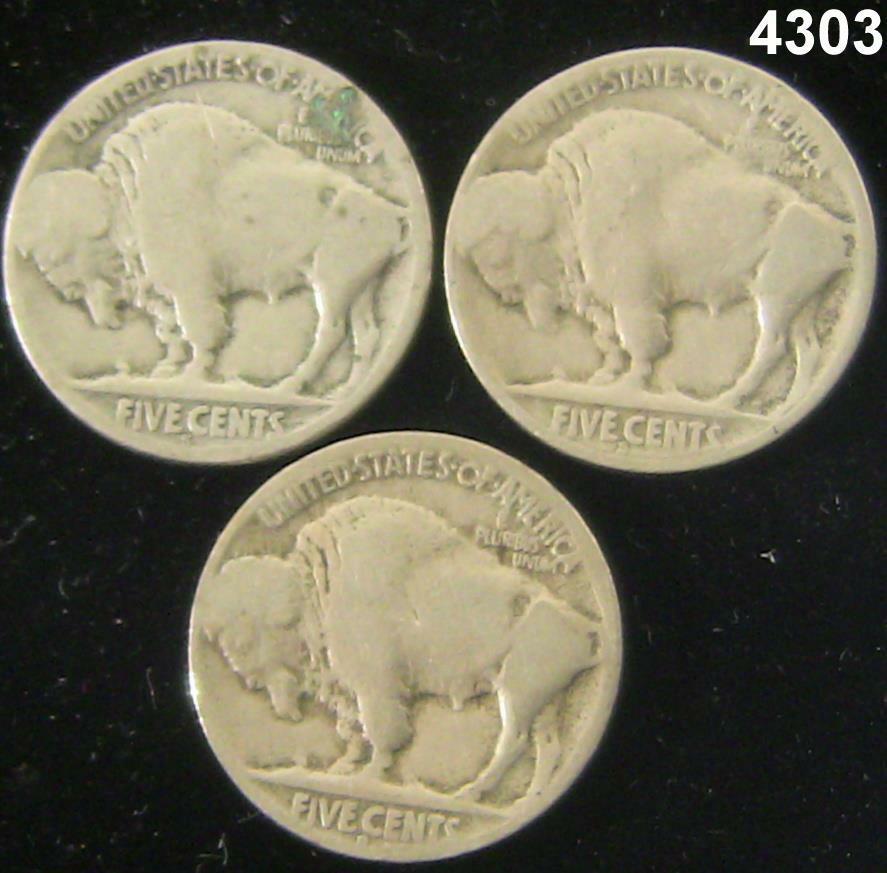 BUFFALO NICKEL 3 COIN LOT: 1918 (G), 1919D (G), 1925S (G) #4303