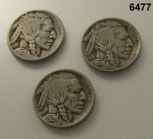 3 COIN BUFFALO NICKELS: 1938D, 1926D, 1921 G-VG+ #6477